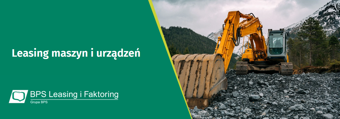 leasing maszyn urządzeń baner obraz przedstawia koparkę w gruzach